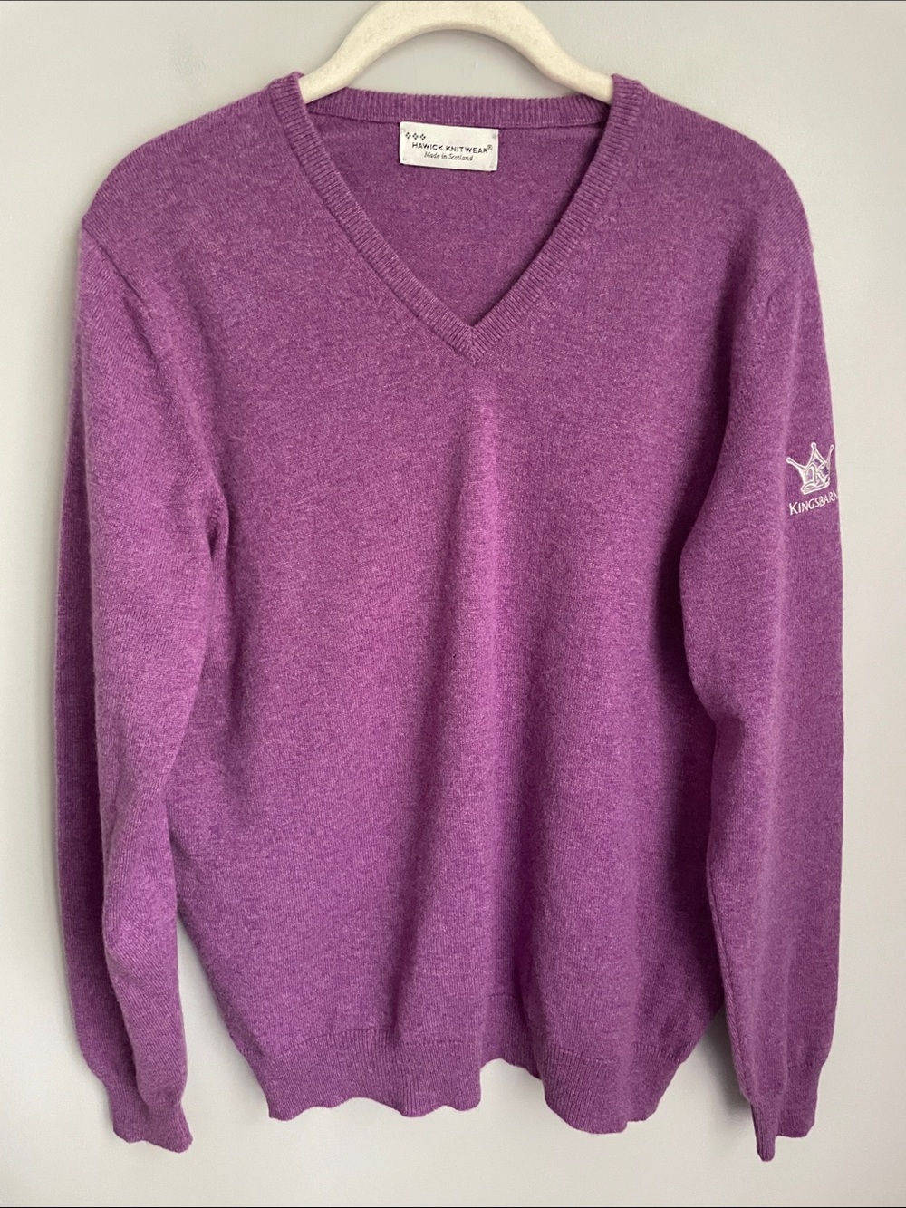 Hawick Knitwear Purple V-Neck Cashmere Sweater Made in Scotland Size Large